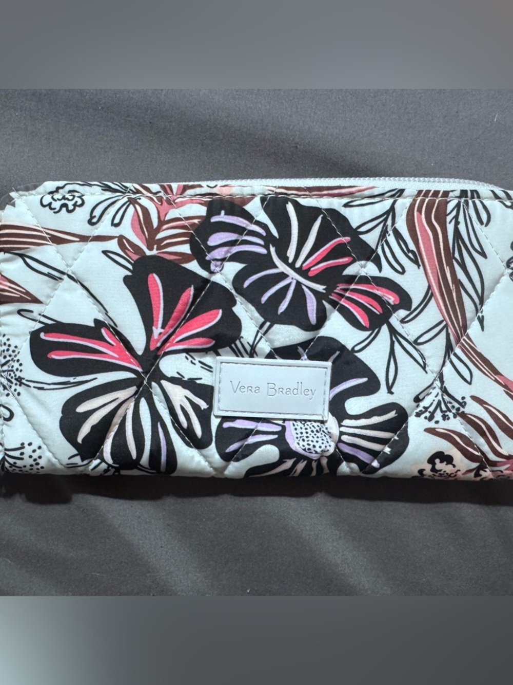 Vera Bradley Quilted Floral Wristlet Wallet in Cream, Black & Pink